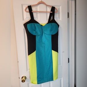 Blue,yellow,and black mini dress